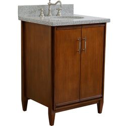 Bellaterra Home 25" Single sink vanity in Walnut finish with Black galaxy granite and oval sink - Luxe Bathroom Vanities