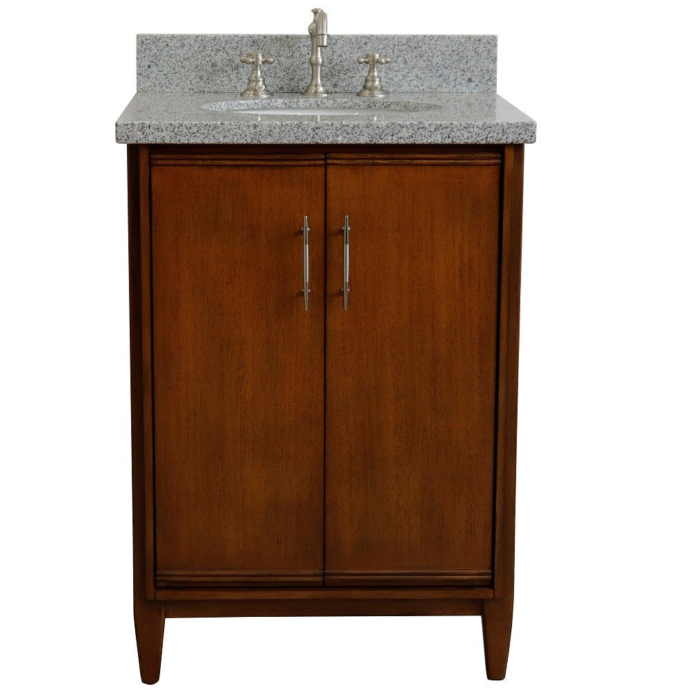 Bellaterra Home 25" Single sink vanity in Walnut finish with Black galaxy granite and oval sink - Luxe Bathroom Vanities