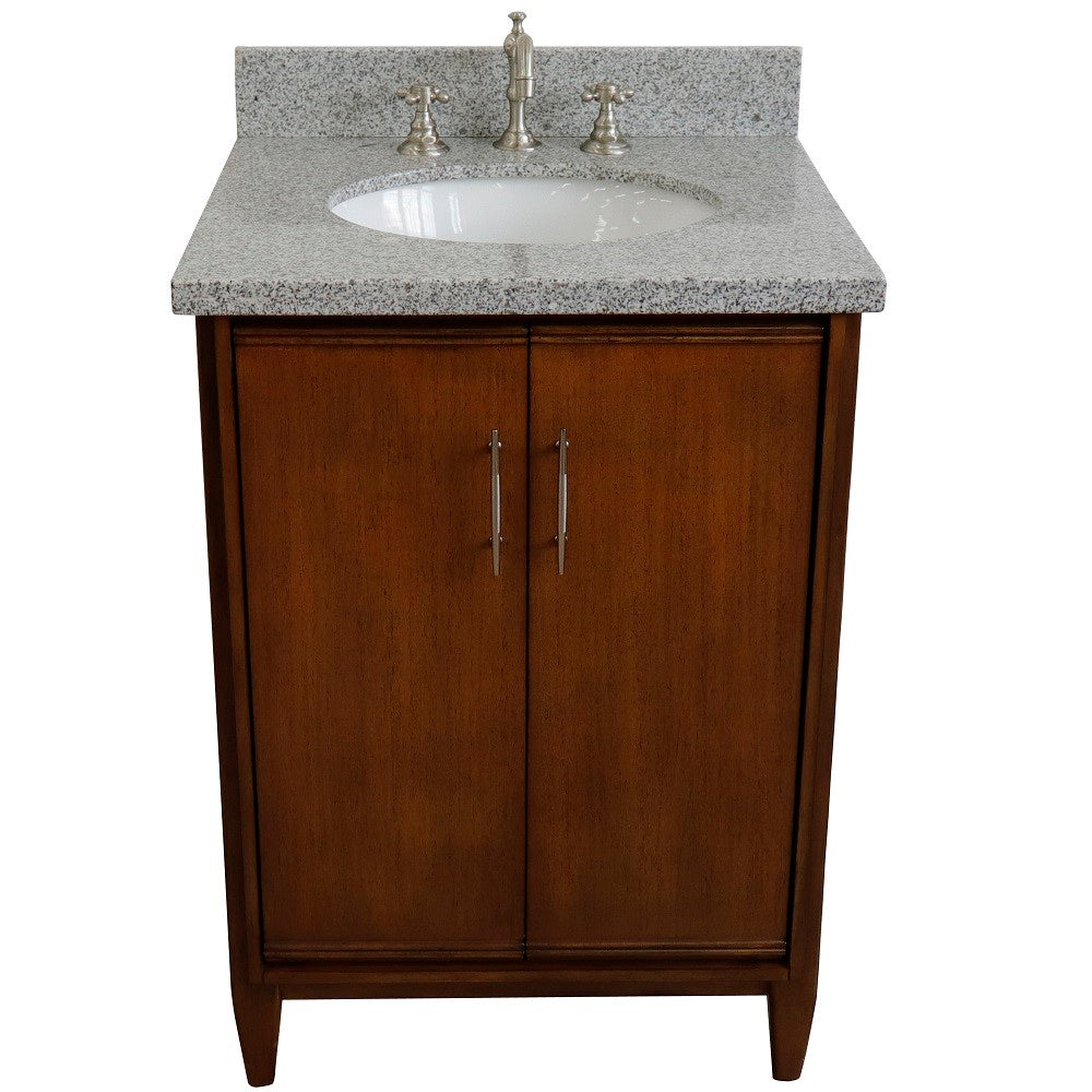Bellaterra Home 25" Single sink vanity in Walnut finish with Black galaxy granite and oval sink - Luxe Bathroom Vanities