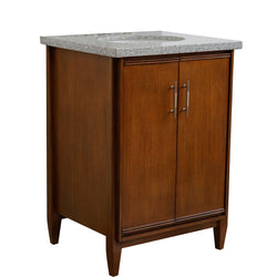 Bellaterra Home 25" Single sink vanity in Walnut finish with Black galaxy granite and oval sink - Luxe Bathroom Vanities