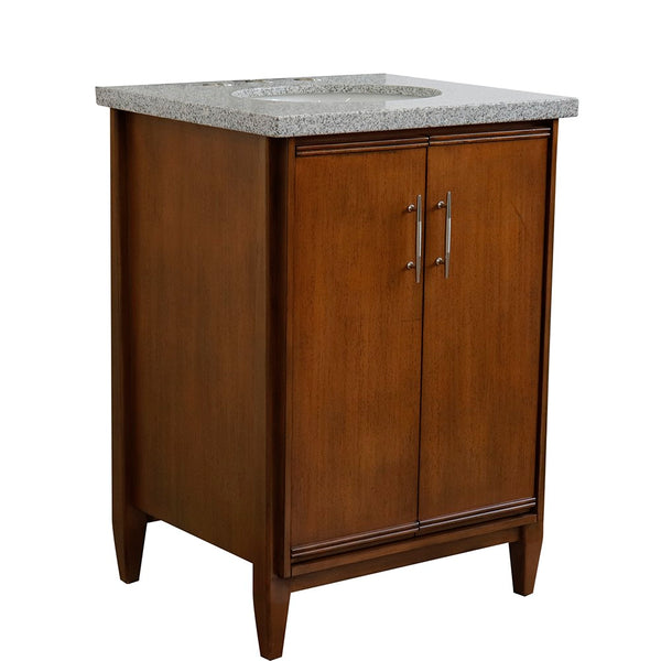 Bellaterra Home 25" Single sink vanity in Walnut finish with Black galaxy granite and oval sink - Luxe Bathroom Vanities
