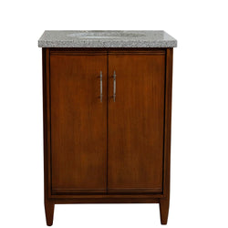 Bellaterra Home 25" Single sink vanity in Walnut finish with Black galaxy granite and oval sink - Luxe Bathroom Vanities