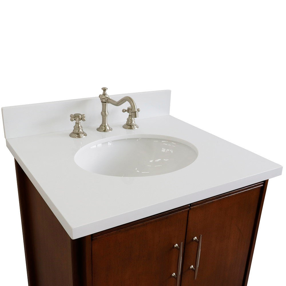 Bellaterra Home 25" Single sink vanity in Walnut finish with Black galaxy granite and oval sink - Luxe Bathroom Vanities