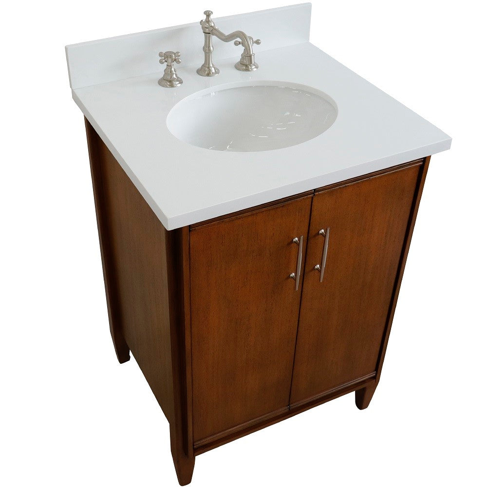 Bellaterra Home 25" Single sink vanity in Walnut finish with Black galaxy granite and oval sink - Luxe Bathroom Vanities