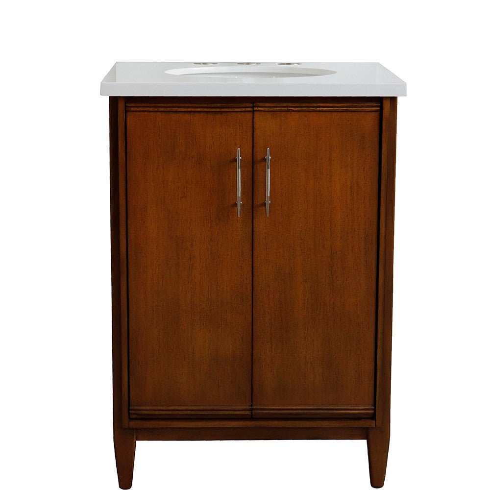 Bellaterra Home 25" Single sink vanity in Walnut finish with Black galaxy granite and oval sink - Luxe Bathroom Vanities