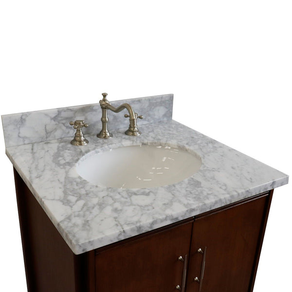 Bellaterra Home 25" Single sink vanity in Walnut finish with Black galaxy granite and oval sink - Luxe Bathroom Vanities
