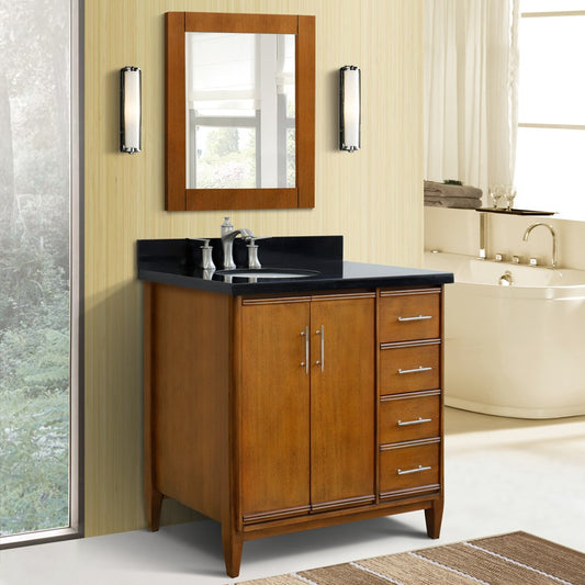 Bellaterra Home 37" Single vanity in Walnut finish with Black galaxy and oval sink- Left door/Left sink - Luxe Bathroom Vanities