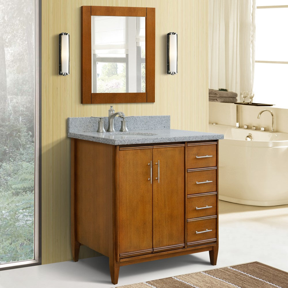 Bellaterra Home 37" Single vanity in Walnut finish with Black galaxy and oval sink- Left door/Left sink - Luxe Bathroom Vanities