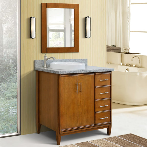 Bellaterra Home 37" Single vanity in Walnut finish with Black galaxy and round sink- Left door/Left sink - Luxe Bathroom Vanities