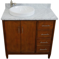 Bellaterra Home 37" Single vanity in Walnut finish with Black galaxy and round sink- Left door/Left sink - Luxe Bathroom Vanities