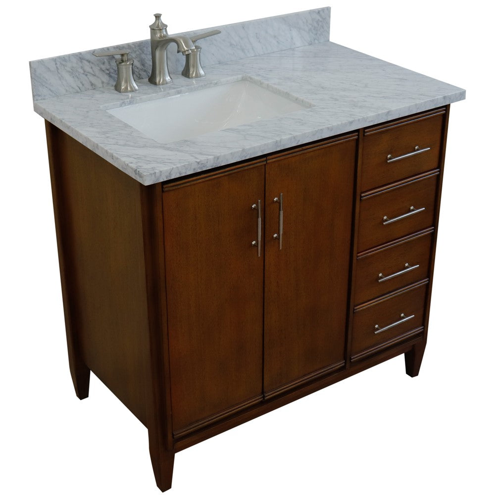 Bellaterra Home 37" Single vanity in Walnut finish with Black galaxy and rectangle sink- Left door/Left sink - Luxe Bathroom Vanities