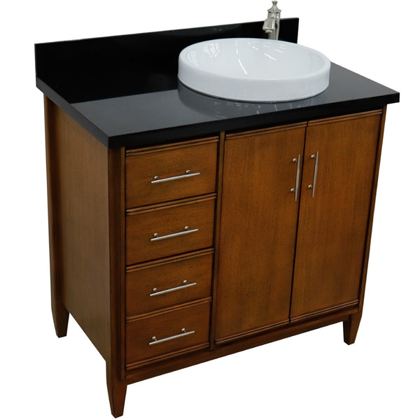 Bellaterra Home 37" Single vanity in Walnut finish with Black galaxy and round sink- Right door/Right sink - Luxe Bathroom Vanities
