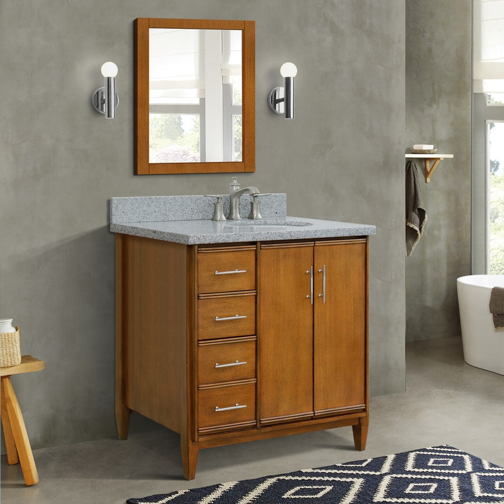 Bellaterra Home 37" Single vanity in Walnut finish with Black galaxy and oval sink- Right door/Right sink - Luxe Bathroom Vanities