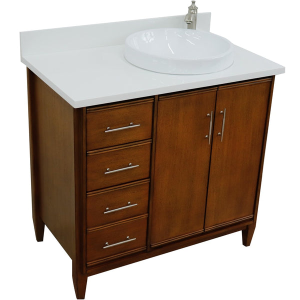 Bellaterra Home 37" Single vanity in Walnut finish with Black galaxy and round sink- Right door/Right sink - Luxe Bathroom Vanities
