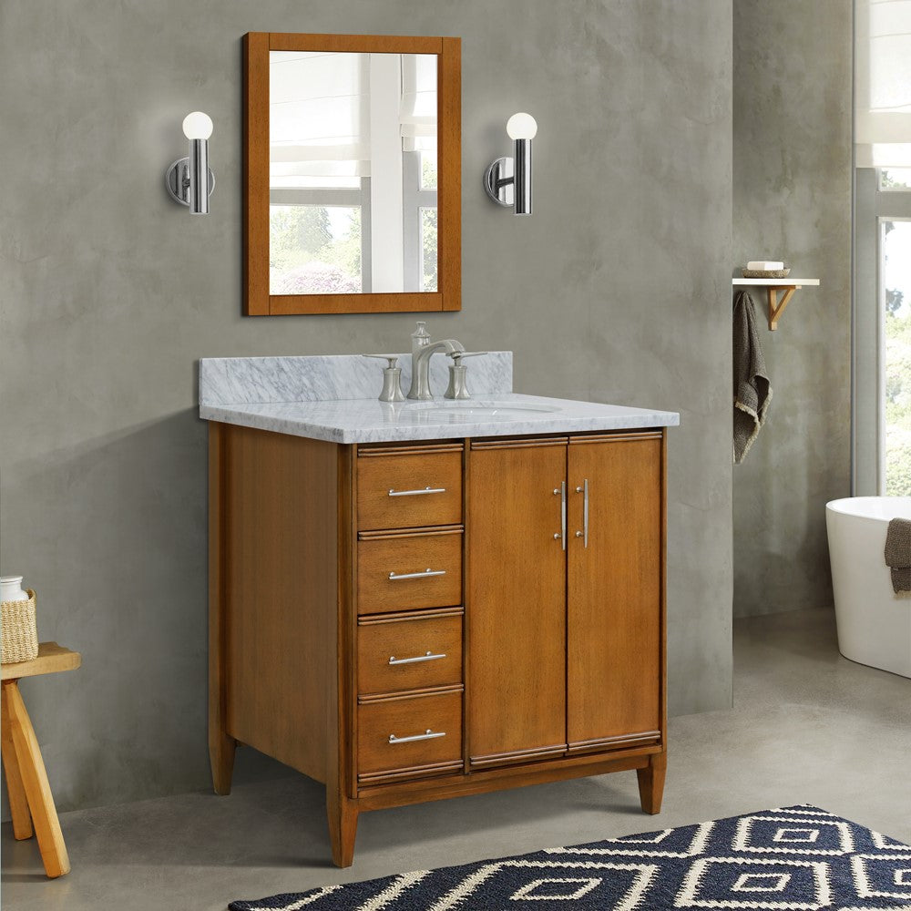 Bellaterra Home 37" Single vanity in Walnut finish with Black galaxy and oval sink- Right door/Right sink - Luxe Bathroom Vanities
