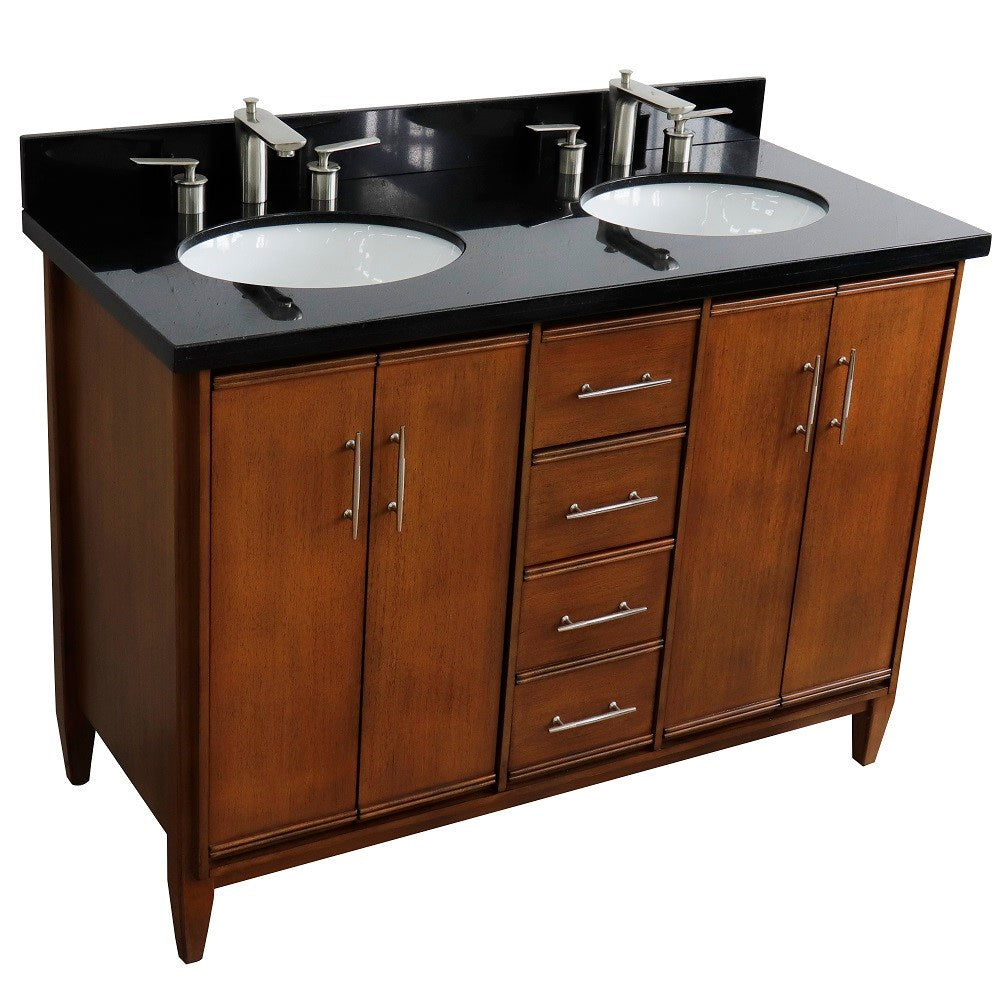 Bellaterra Home 49" Double sink vanity in Walnut finish with Black galaxy granite and oval sink - Luxe Bathroom Vanities