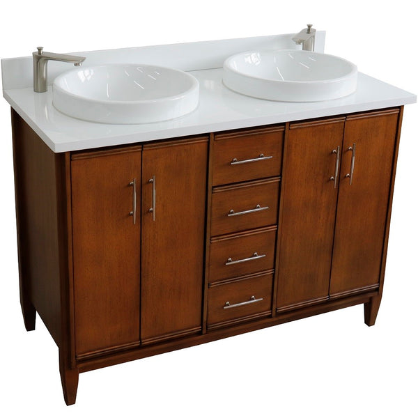 Bellaterra Home 49" Double sink vanity in Walnut finish with Black galaxy granite and round sink - Luxe Bathroom Vanities