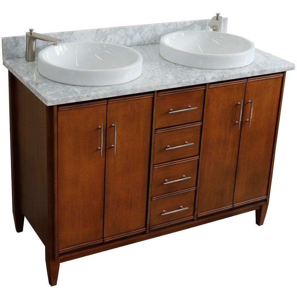 Bellaterra Home 49" Double sink vanity in Walnut finish with Black galaxy granite and round sink - Luxe Bathroom Vanities