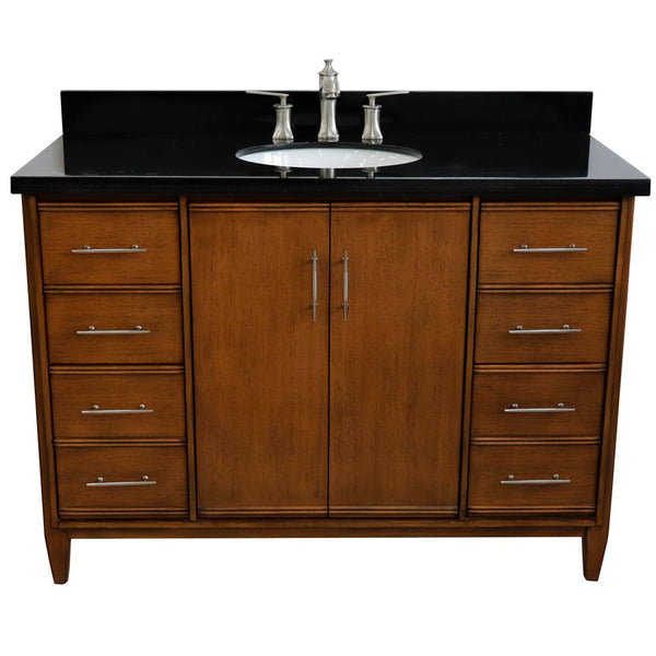 Bellaterra Home 49" Single sink vanity in Walnut finish with Black galaxy granite and oval sink - Luxe Bathroom Vanities