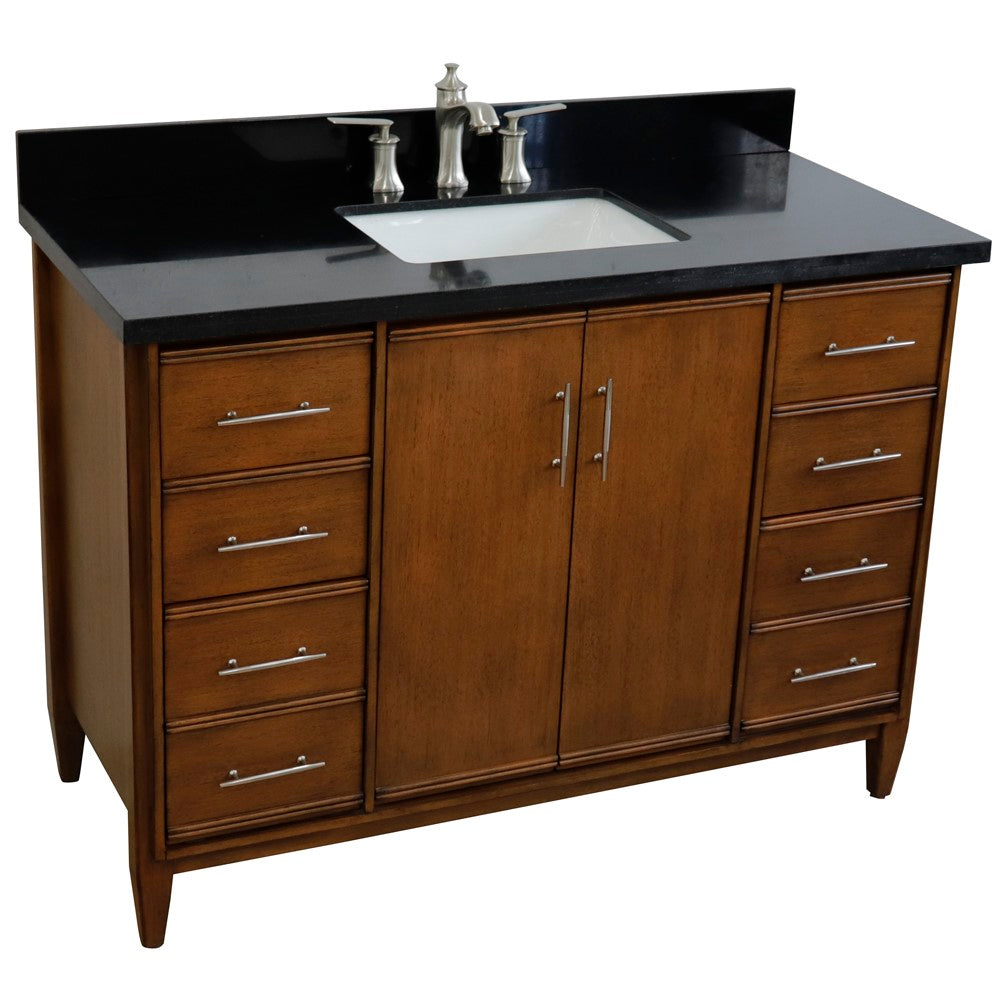 Bellaterra Home 49" Single sink vanity in Walnut finish with Black galaxy granite and rectangle sink - Luxe Bathroom Vanities