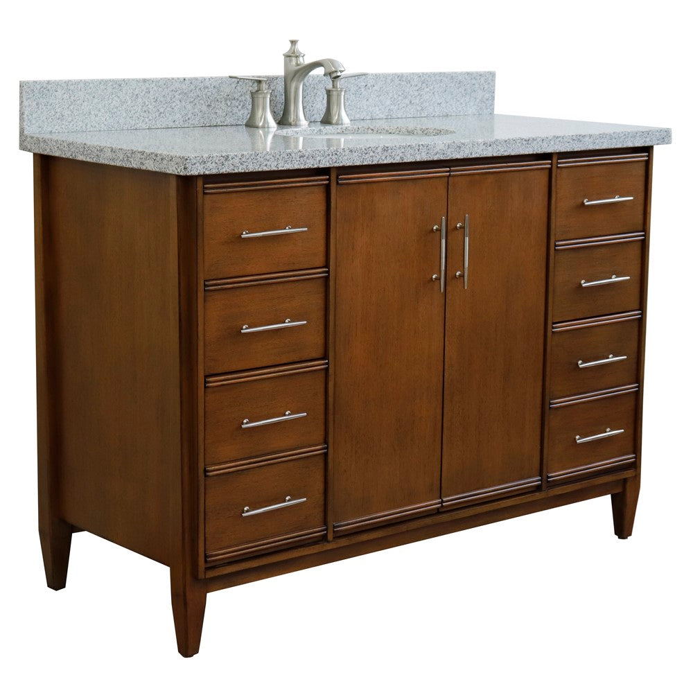 Bellaterra Home 49" Single sink vanity in Walnut finish with Black galaxy granite and oval sink - Luxe Bathroom Vanities