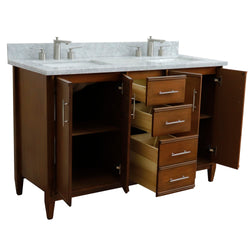 Bellaterra Home 55" Double vanity in Walnut finish with white carrara marble and rectangle sink - Luxe Bathroom Vanities