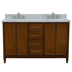 Bellaterra Home 55" Double vanity in Walnut finish with white carrara marble and rectangle sink - Luxe Bathroom Vanities