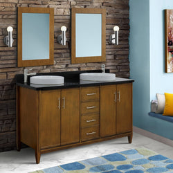 Bellaterra Home 61" Double sink vanity in Walnut finish with Black galaxy granite and round sink - Luxe Bathroom Vanities