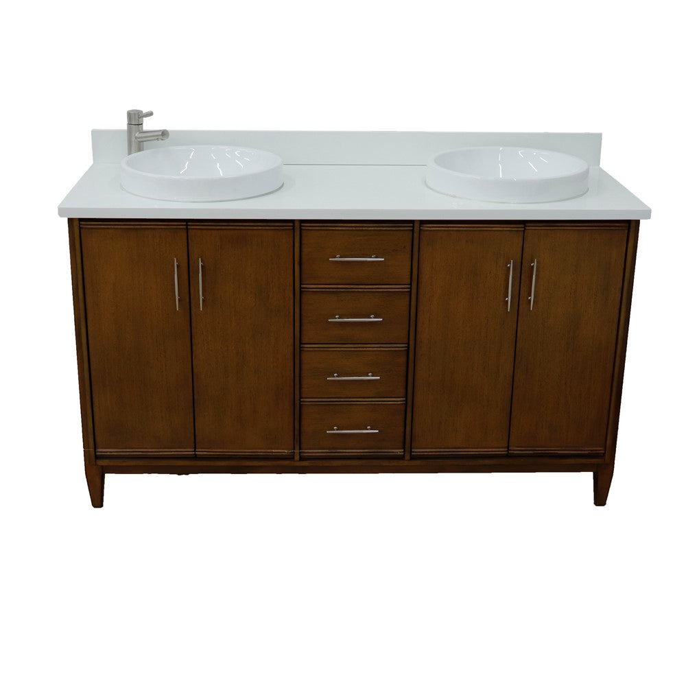 Bellaterra Home 61" Double sink vanity in Walnut finish with Black galaxy granite and round sink - Luxe Bathroom Vanities