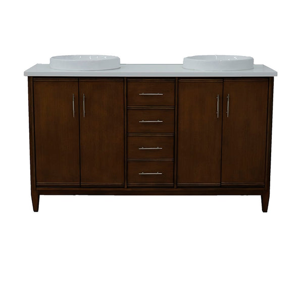 Bellaterra Home 61" Double sink vanity in Walnut finish with Black galaxy granite and round sink - Luxe Bathroom Vanities