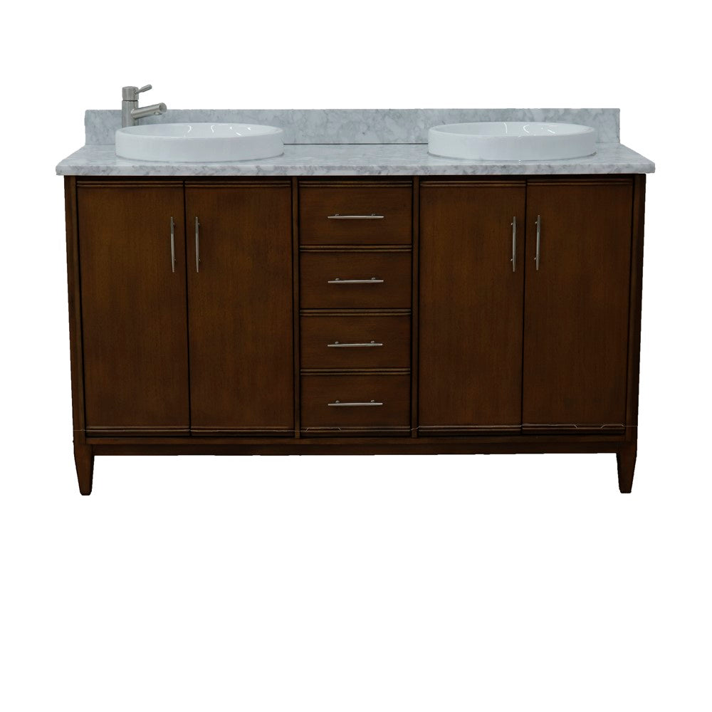 Bellaterra Home 61" Double sink vanity in Walnut finish with Black galaxy granite and round sink - Luxe Bathroom Vanities