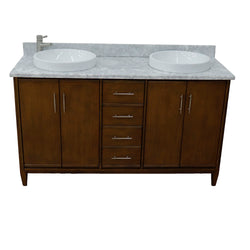 Bellaterra Home 61" Double sink vanity in Walnut finish with Black galaxy granite and round sink - Luxe Bathroom Vanities