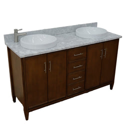 Bellaterra Home 61" Double sink vanity in Walnut finish with Black galaxy granite and round sink - Luxe Bathroom Vanities