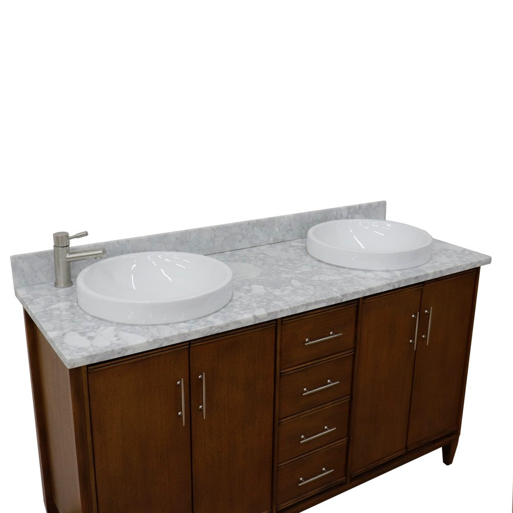 Bellaterra Home 61" Double sink vanity in Walnut finish with Black galaxy granite and round sink - Luxe Bathroom Vanities