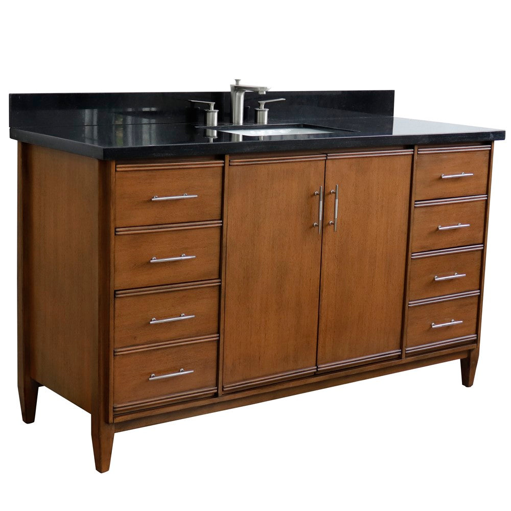 Bellaterra Home 61" Single sink vanity in Walnut finish with Black galaxy granite and rectangle sink - Luxe Bathroom Vanities