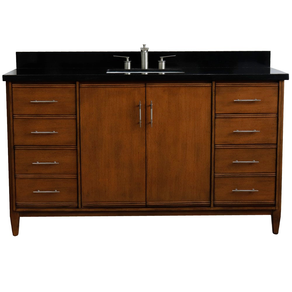 Bellaterra Home 61" Single sink vanity in Walnut finish with Black galaxy granite and rectangle sink - Luxe Bathroom Vanities