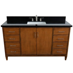 Bellaterra Home 61" Single sink vanity in Walnut finish with Black galaxy granite and rectangle sink - Luxe Bathroom Vanities