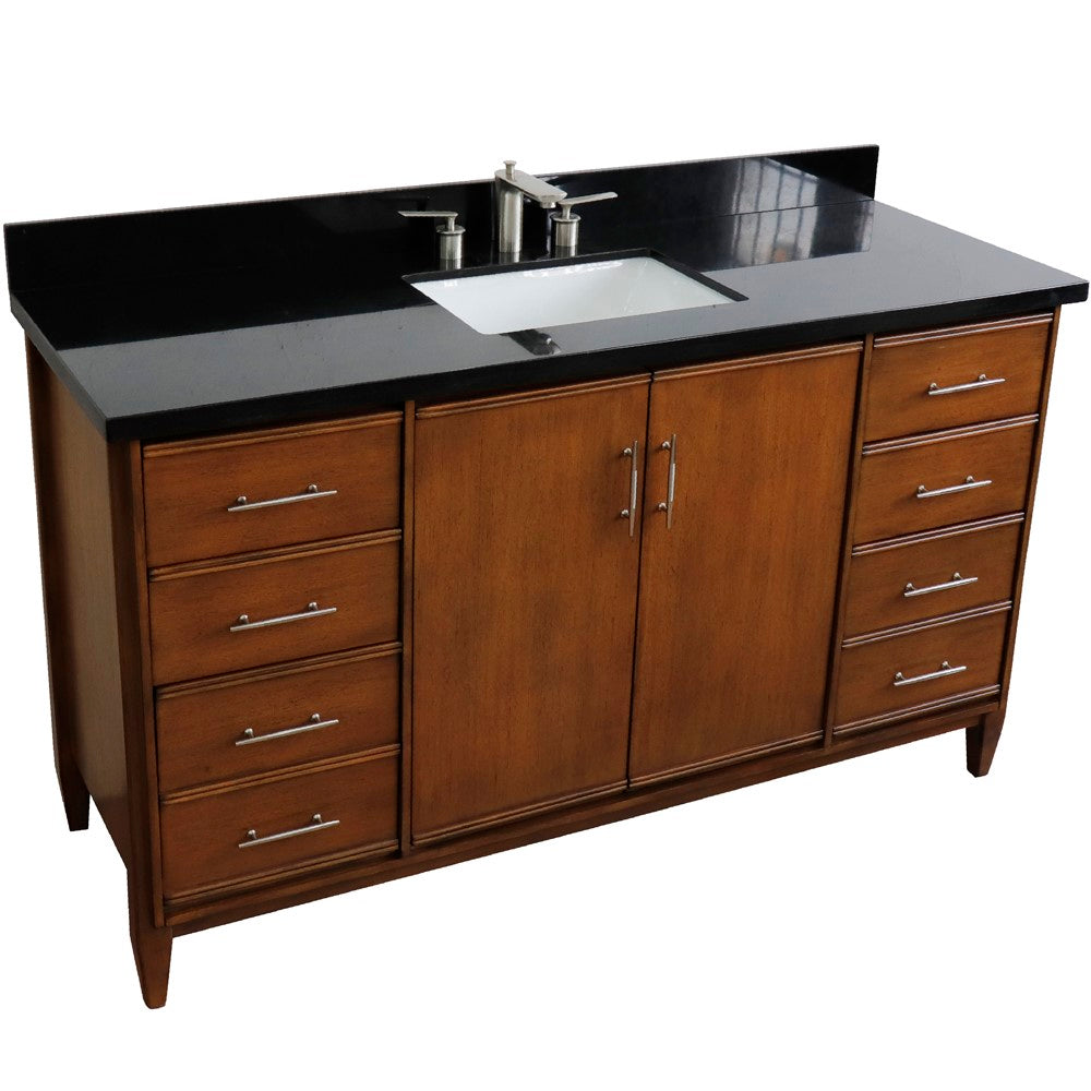 Bellaterra Home 61" Single sink vanity in Walnut finish with Black galaxy granite and rectangle sink - Luxe Bathroom Vanities