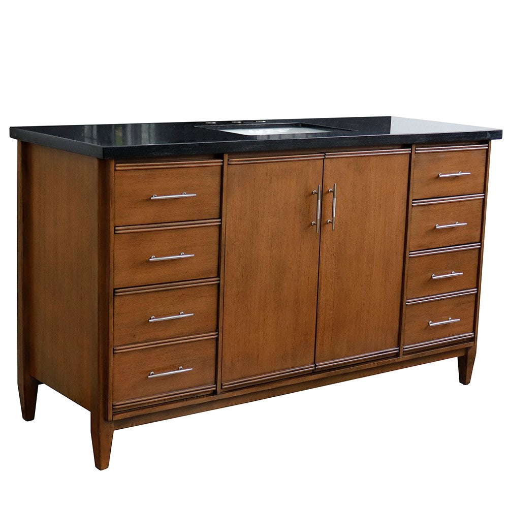 Bellaterra Home 61" Single sink vanity in Walnut finish with Black galaxy granite and rectangle sink - Luxe Bathroom Vanities