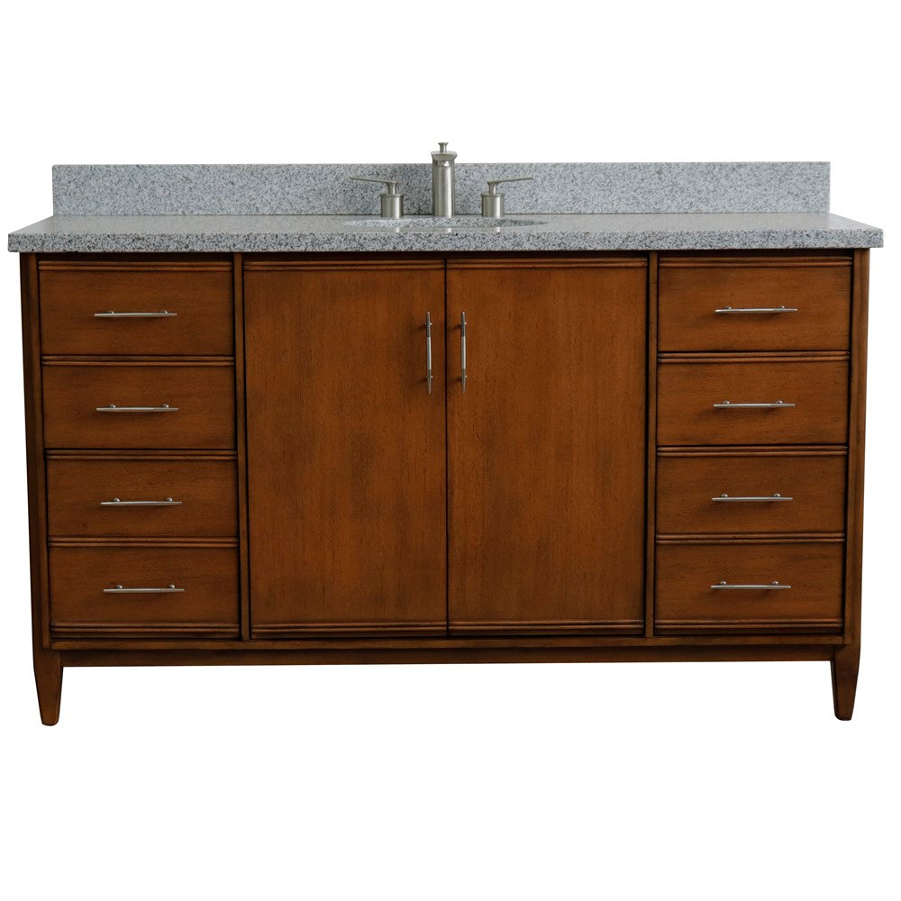 Bellaterra Home 61" Single sink vanity in Walnut finish with Black galaxy granite and oval sink - Luxe Bathroom Vanities