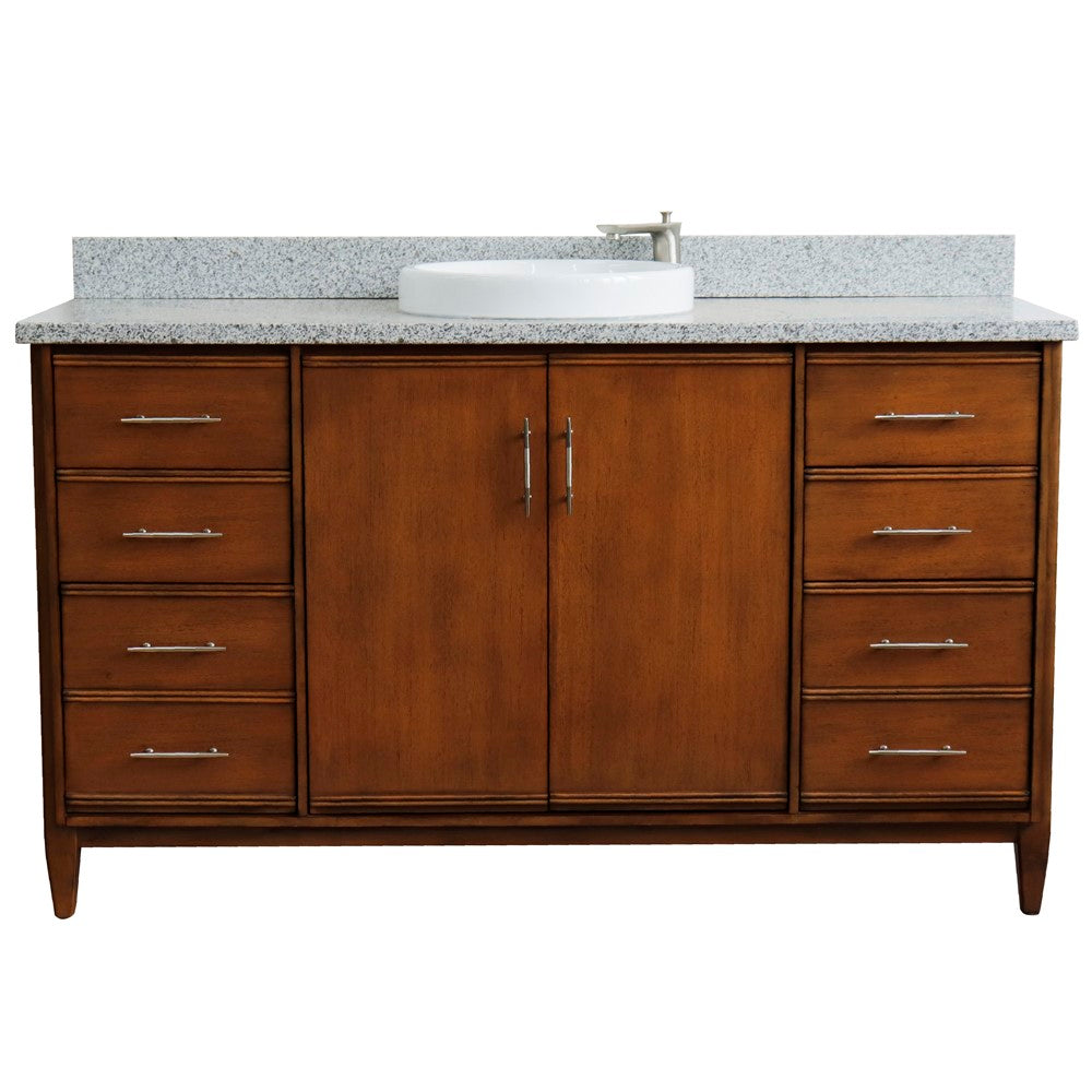 Bellaterra Home 61" Single sink vanity in Walnut finish with Black galaxy granite and rectangle sink - Luxe Bathroom Vanities