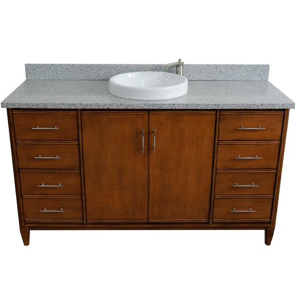 Bellaterra Home 61" Single sink vanity in Walnut finish with Black galaxy granite and rectangle sink - Luxe Bathroom Vanities