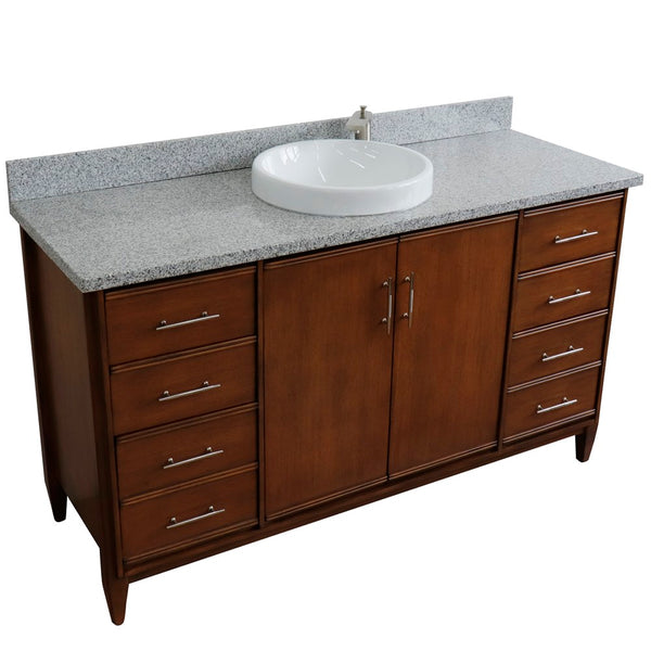 Bellaterra Home 61" Single sink vanity in Walnut finish with Black galaxy granite and rectangle sink - Luxe Bathroom Vanities