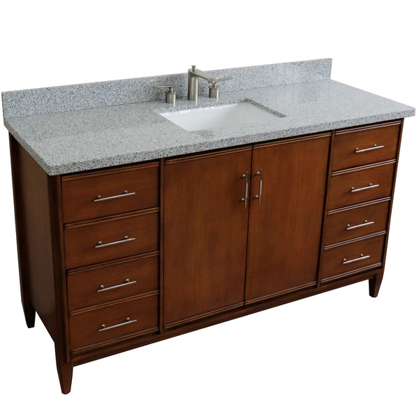 Bellaterra Home 61" Single sink vanity in Walnut finish with Black galaxy granite and rectangle sink - Luxe Bathroom Vanities