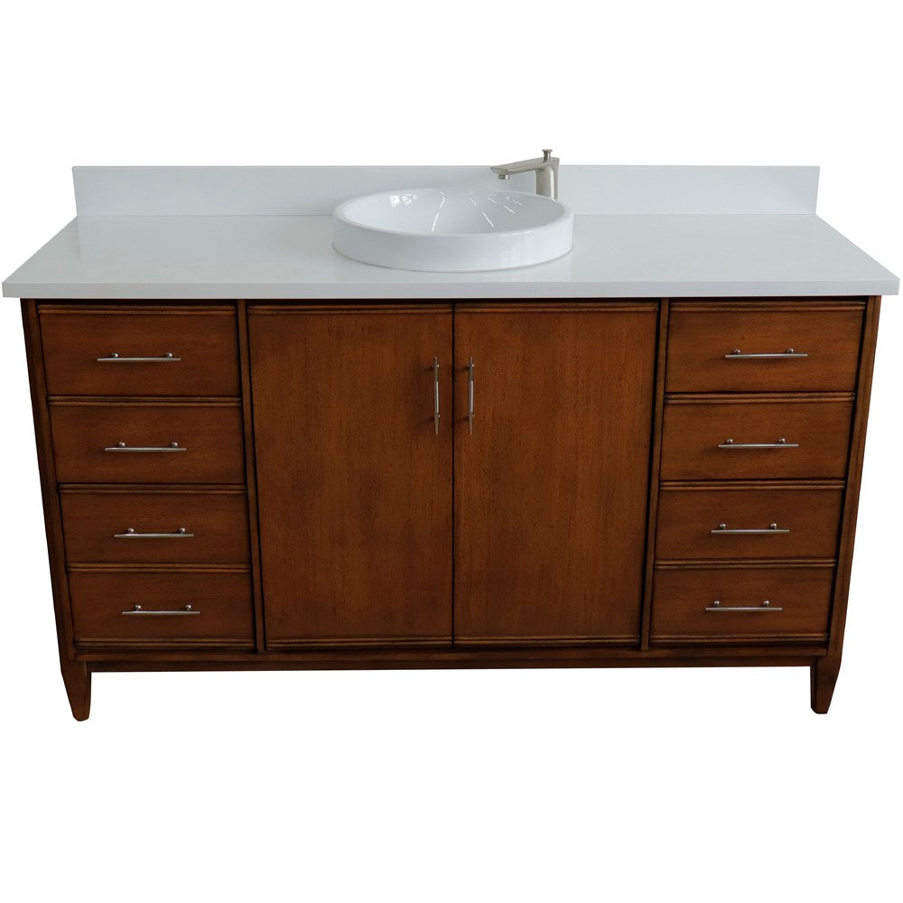 Bellaterra Home 61" Single sink vanity in Walnut finish with Black galaxy granite and round sink - Luxe Bathroom Vanities