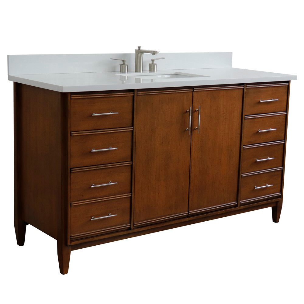 Bellaterra Home 61" Single sink vanity in Walnut finish with Black galaxy granite and rectangle sink - Luxe Bathroom Vanities