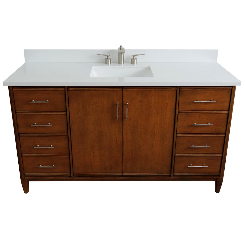 Bellaterra Home 61" Single sink vanity in Walnut finish with Black galaxy granite and rectangle sink - Luxe Bathroom Vanities