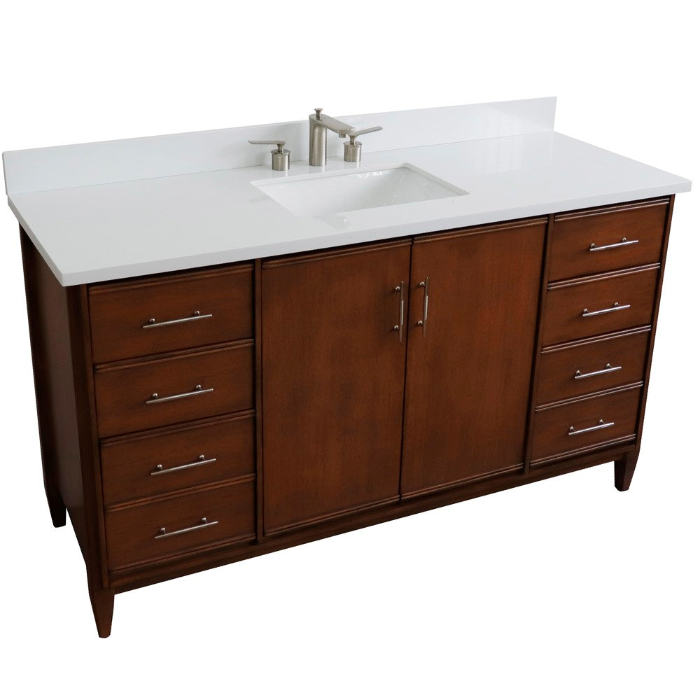 Bellaterra Home 61" Single sink vanity in Walnut finish with Black galaxy granite and rectangle sink - Luxe Bathroom Vanities