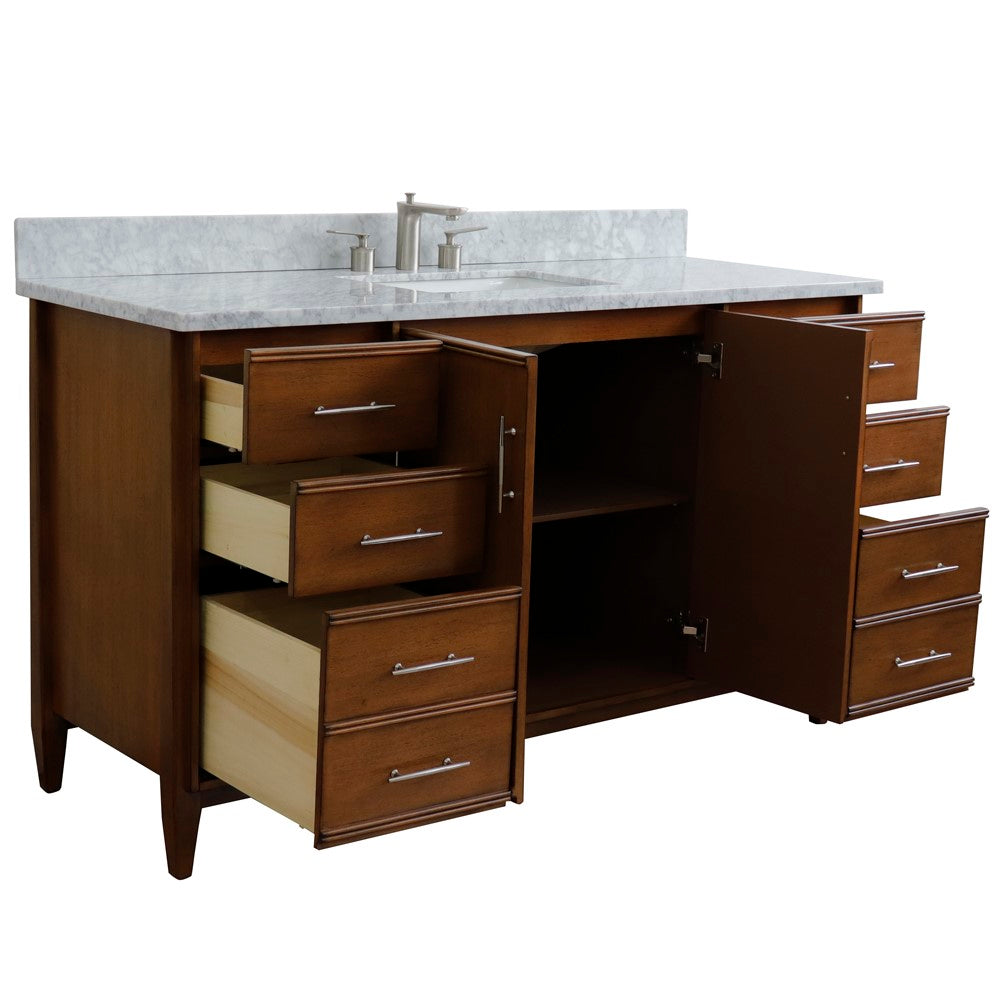 Bellaterra Home 61" Single sink vanity in Walnut finish with Black galaxy granite and rectangle sink - Luxe Bathroom Vanities