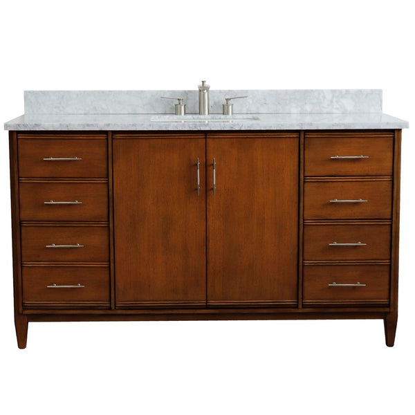 Bellaterra Home 61" Single sink vanity in Walnut finish with Black galaxy granite and rectangle sink - Luxe Bathroom Vanities